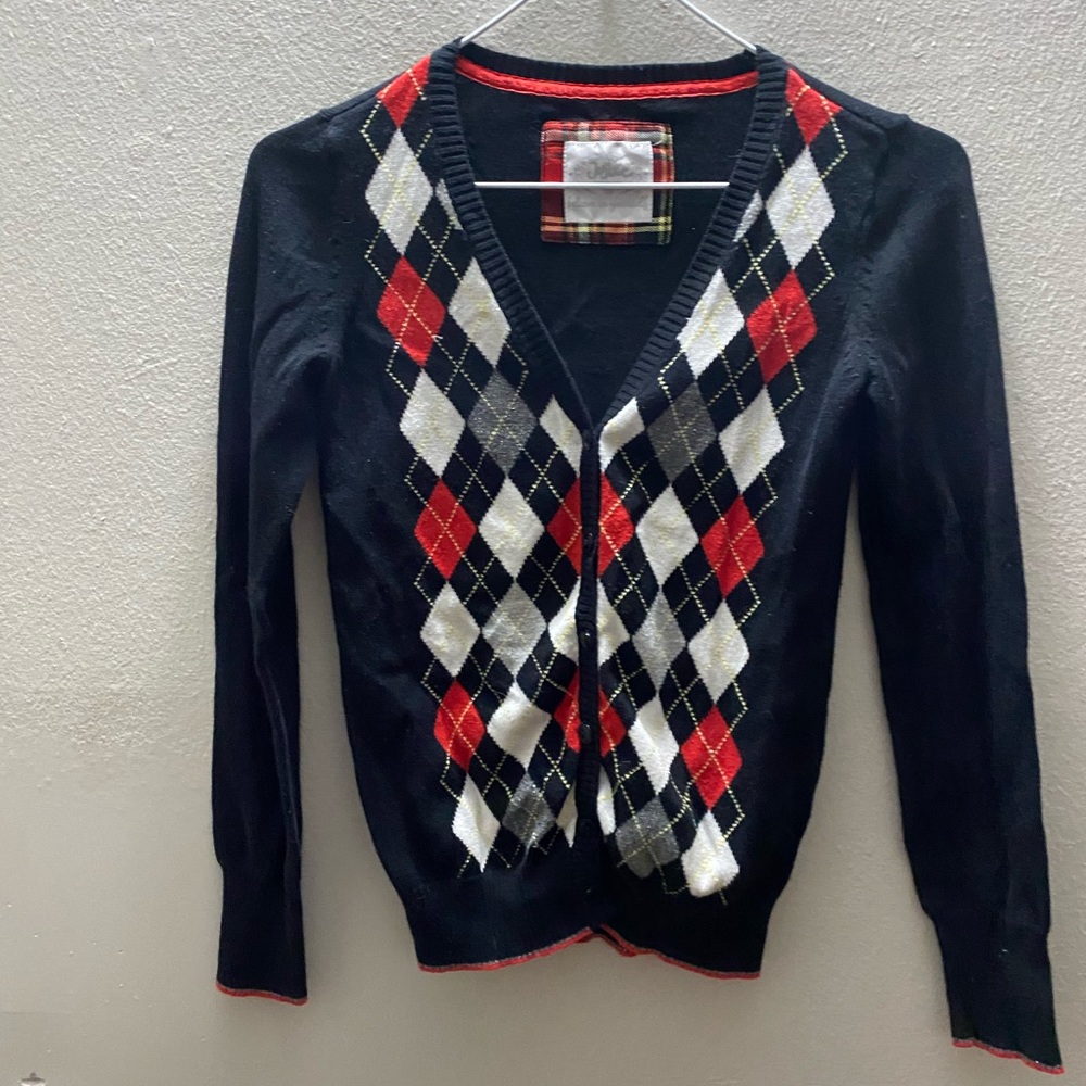 Girls Justice 10 Black white red argyle button up cardigan sweater Tote11
